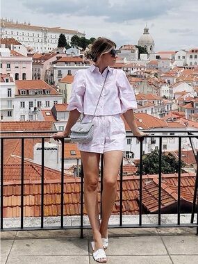 H&M Blue and Cream Woven Shoulder Bag with Chain Strap